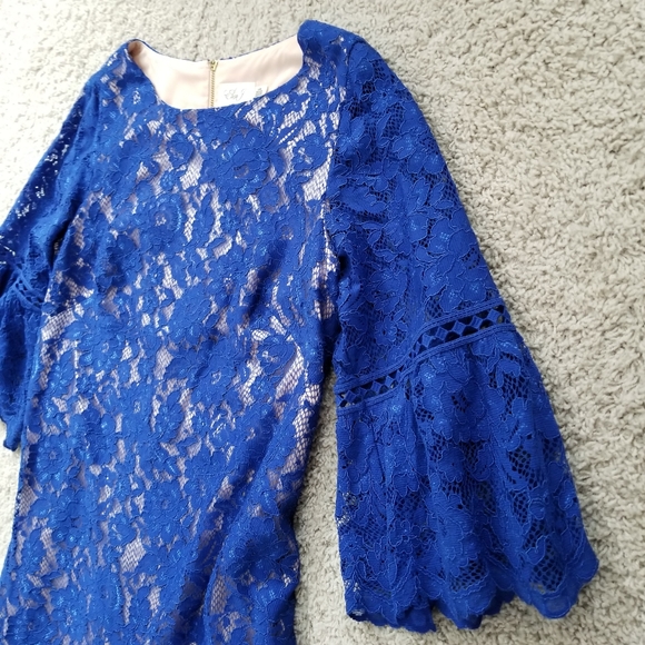 Eliza J Lace Overlay Dress in Cobalt - Picture 3 of 12